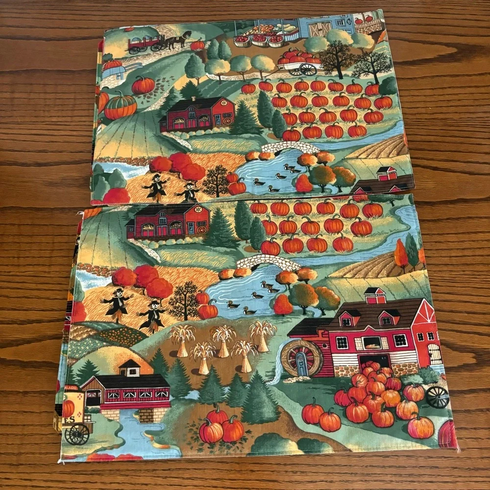 Placemats (4) Fabric, Thanksgiving,Country Farm, Farmhouse, Fall Foliage, Autumn